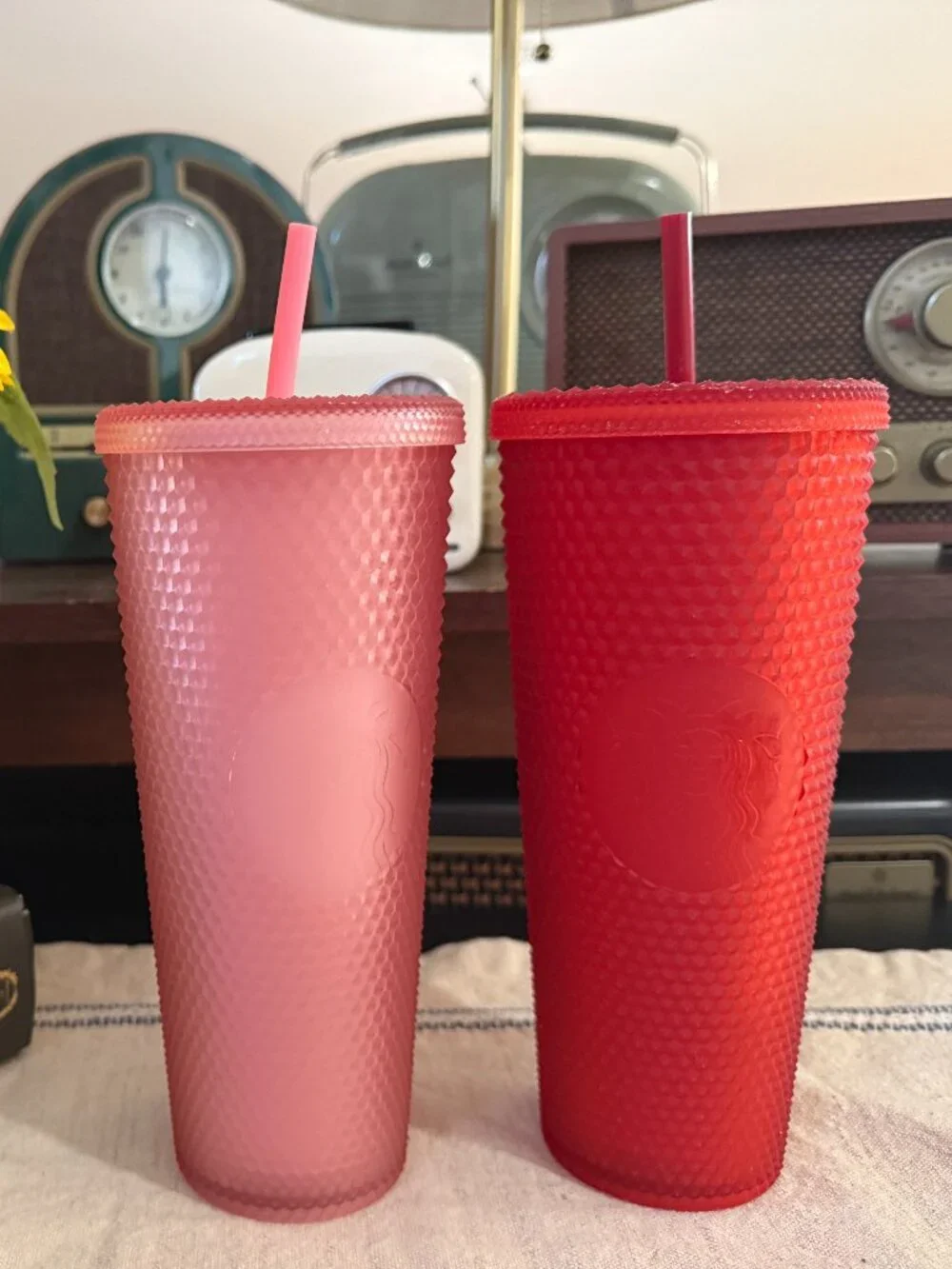 Starbucks Pink & Red Textured Cold Cups with Straws Set of 2